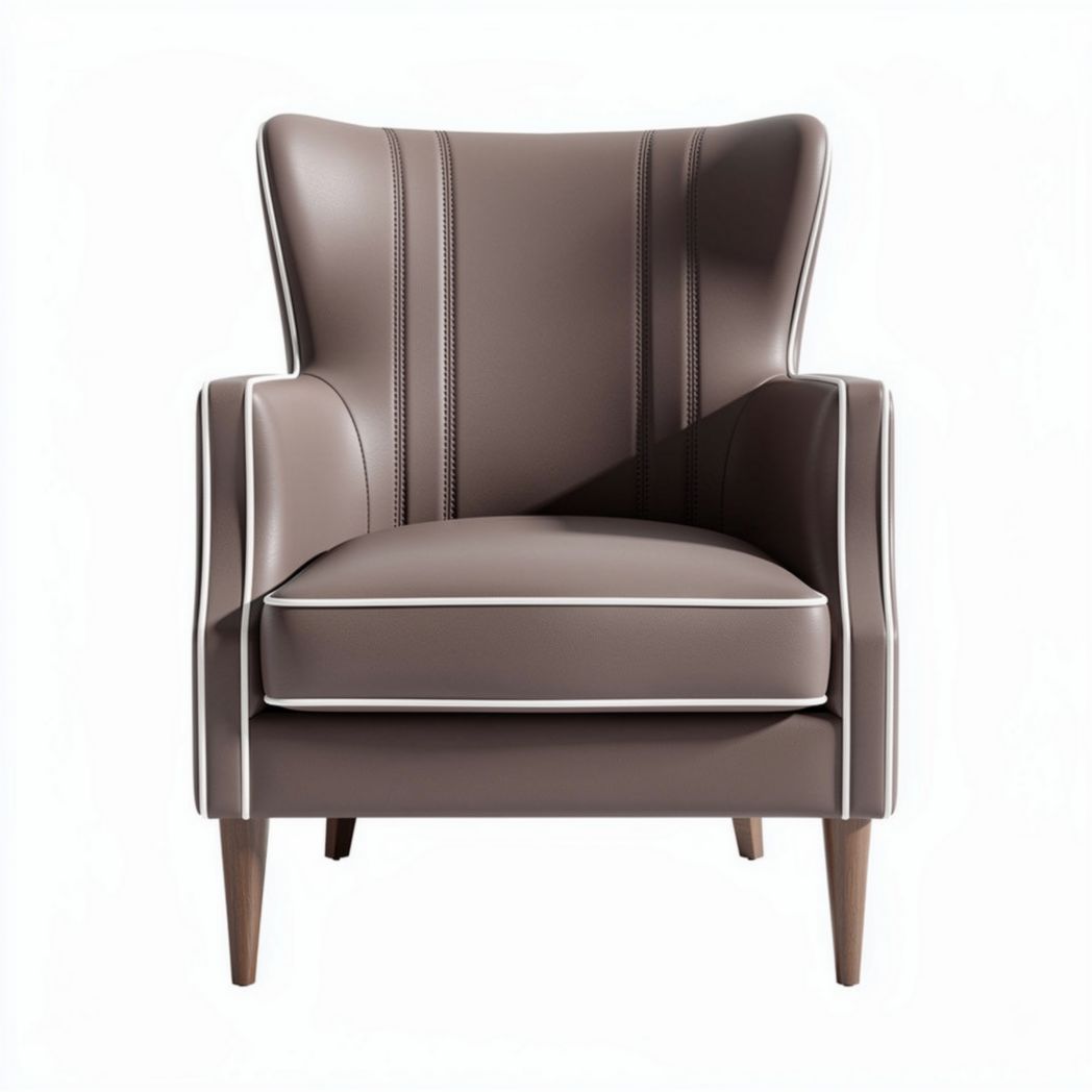 Leren armstoel bruin met houten poten en gestikte details 80 x 80 x 90cm