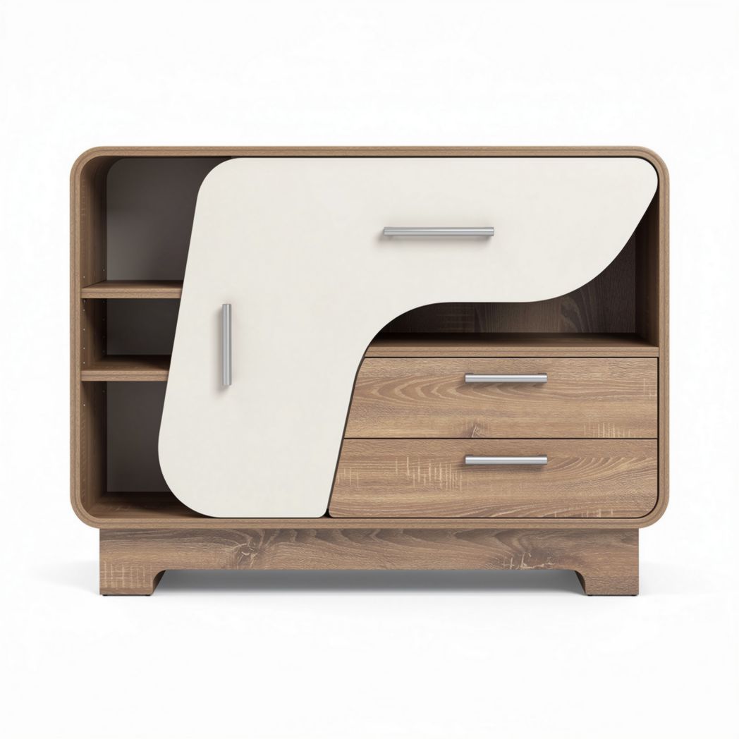Houten kast met asymmetrisch ontwerp en laden van 80 x 40 x 70cm
