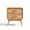 houten nachtkastje met twee lades en gouden handgrepen 40 x 30 x 50cm
