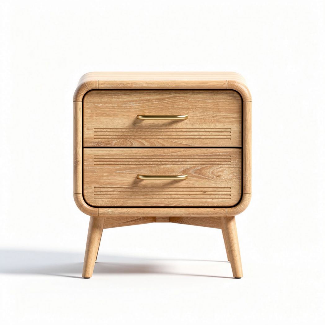 houten nachtkastje met twee lades en gouden handgrepen 40 x 30 x 50cm