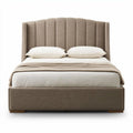 Stoffen bed 200 x 160 x 100cm met gestreepte hoofdbord en opbergruimte