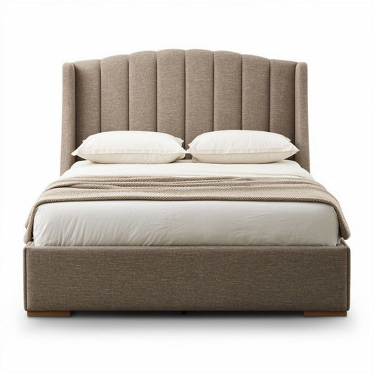 Stoffen bed 200 x 160 x 100cm met gestreepte hoofdbord en opbergruimte