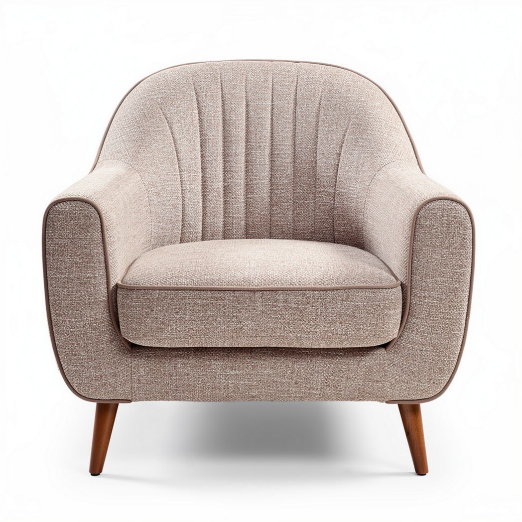 Stoere fauteuil van stof met houten poten in lichtbruin 80 x 80 x 80cm