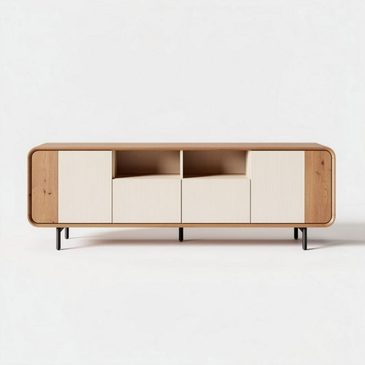 Houten tv-meubel met gebogen randen en dubbele deuren 120 x 40 x 50cm
