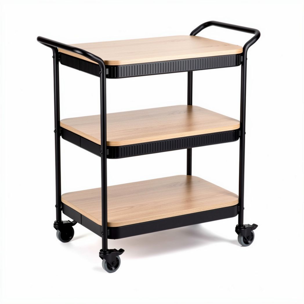 Keukenwagen met 3 planken van bamboe en staal 90 x 40 x 80cm